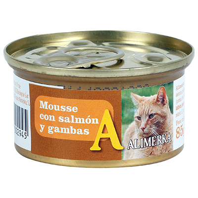 MOUSSE CON SALM&Oacute;N Y GAMBAS PARA GATOS 85 G.