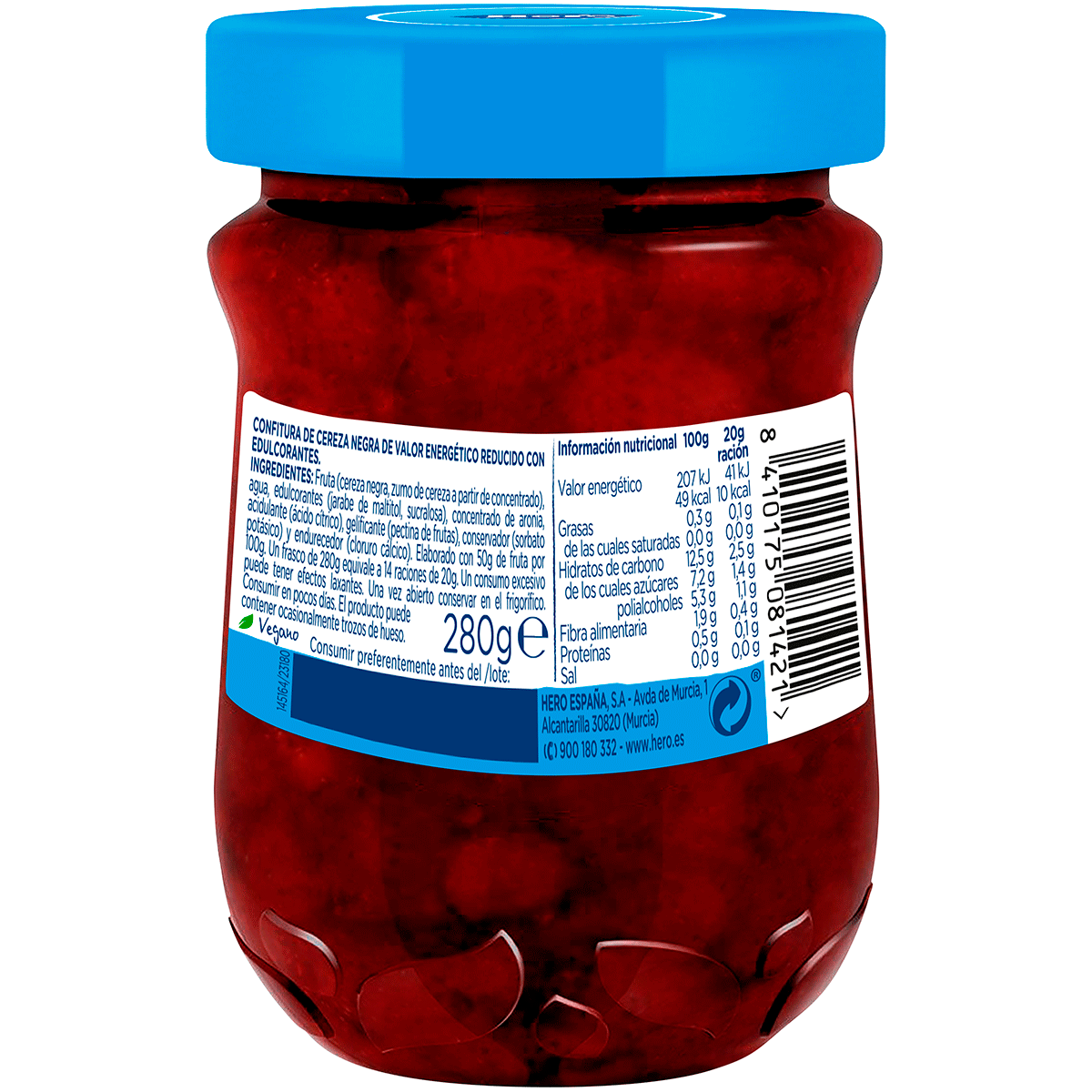 CONFITURA DE CEREZA 0% AZ&Uacute;CAR A&Ntilde;ADIDO 280 G.
