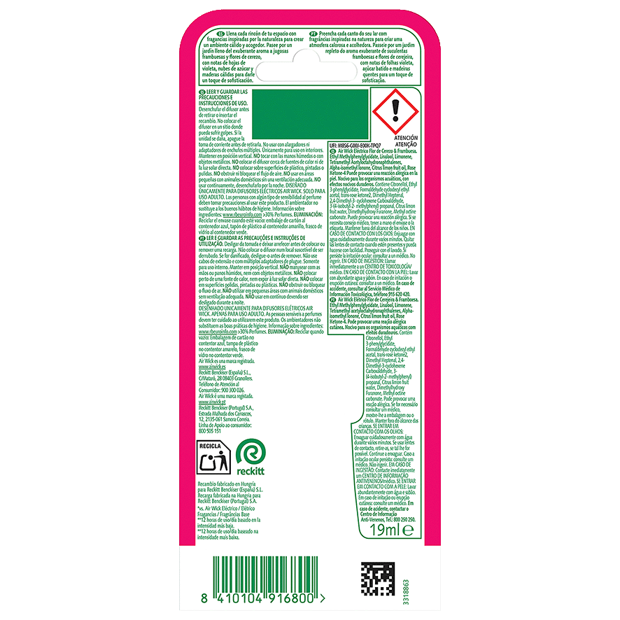 AMBIENTADOR EL&Eacute;CTRICO FLOR DE CEREZO 19 ML.