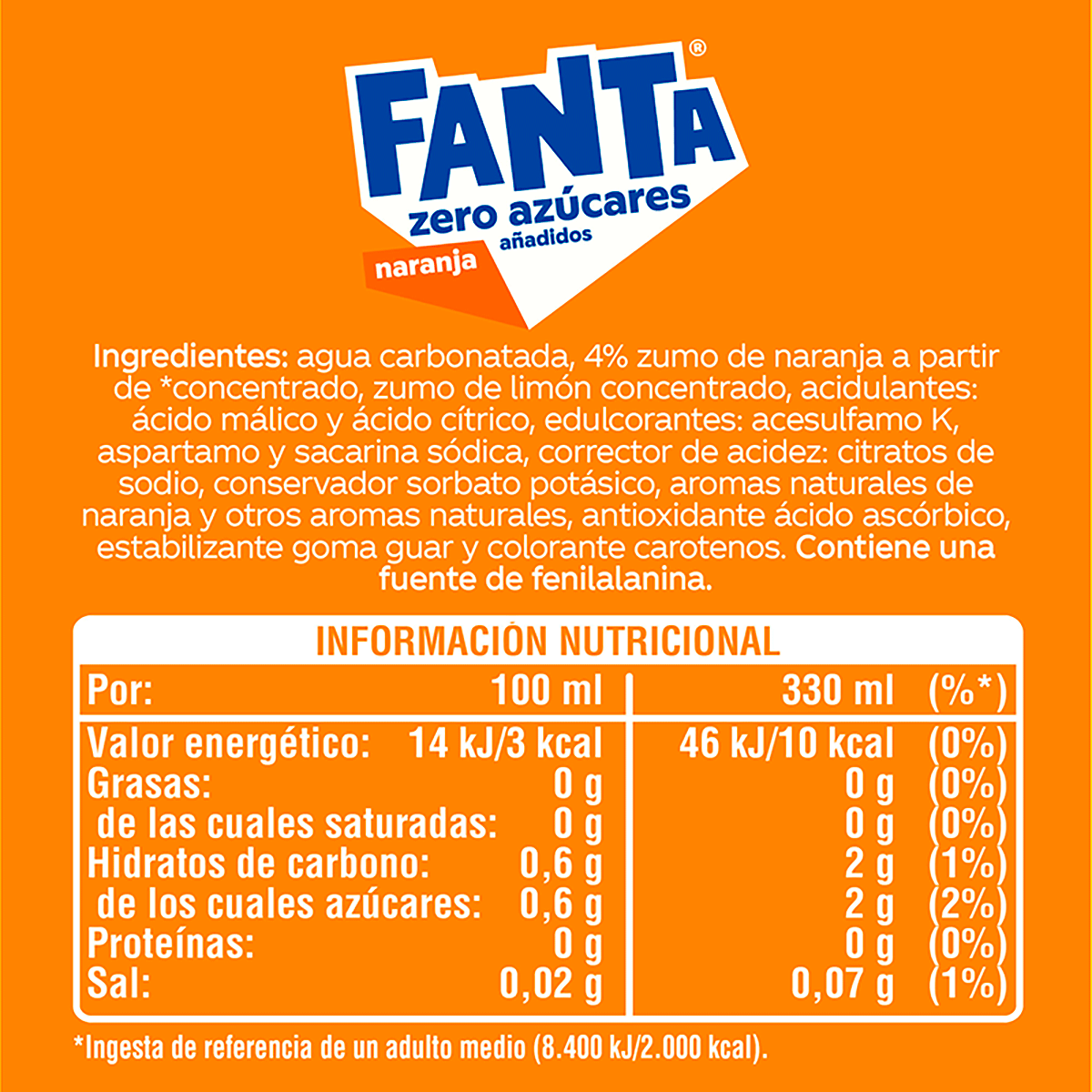 REFRESCO DE NARANJA ZERO 33 CL. PACK 6