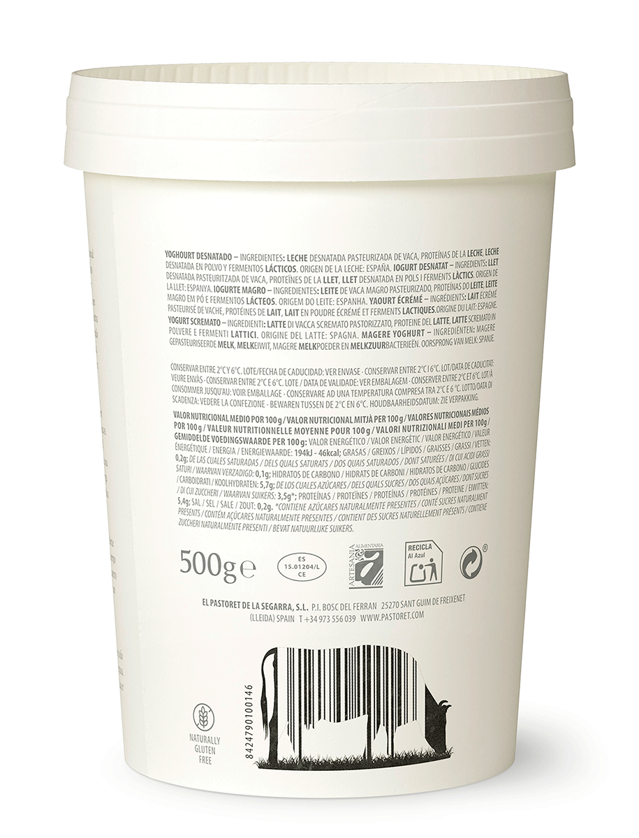 YOGUR DESNATADO NATURAL 0% 500 G.