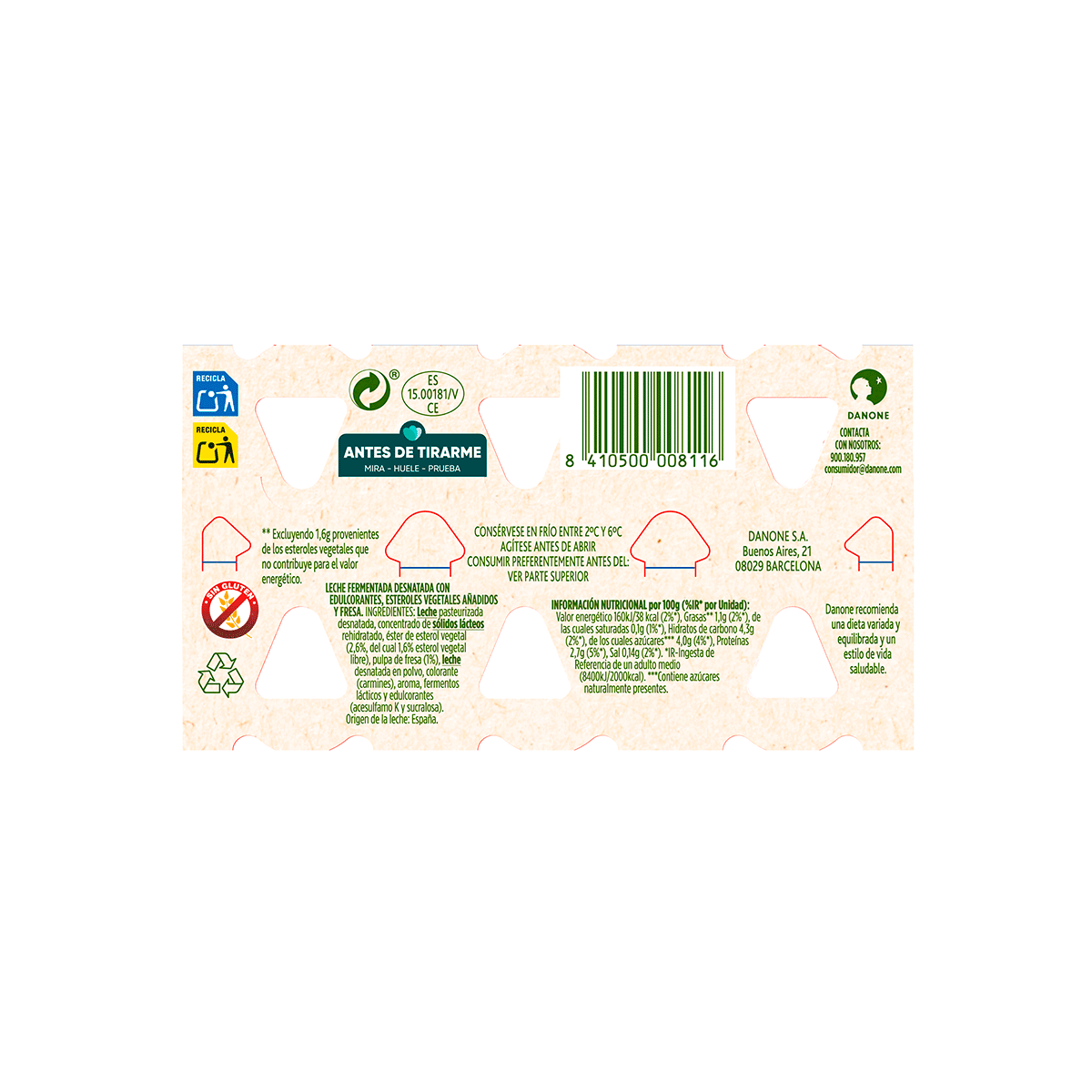 YOGUR L&Iacute;QUIDO DE FRESA 0% 100 G. PACK 6