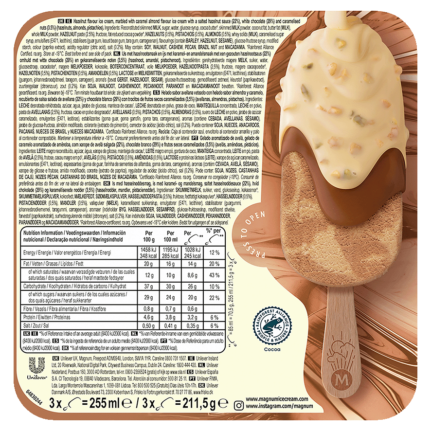 HELADO UTOPIA DOUBLE HAZELNUT NOCCIOLA 70,5 G. PACK 3 UDS