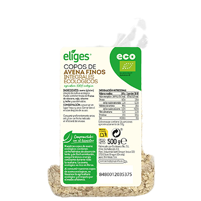 COPOS DE AVENA FINOS INTEGRALES ECO 500 G.