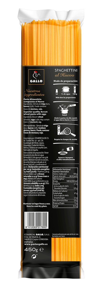 SPAGHETTINI AL HUEVO 450 G.