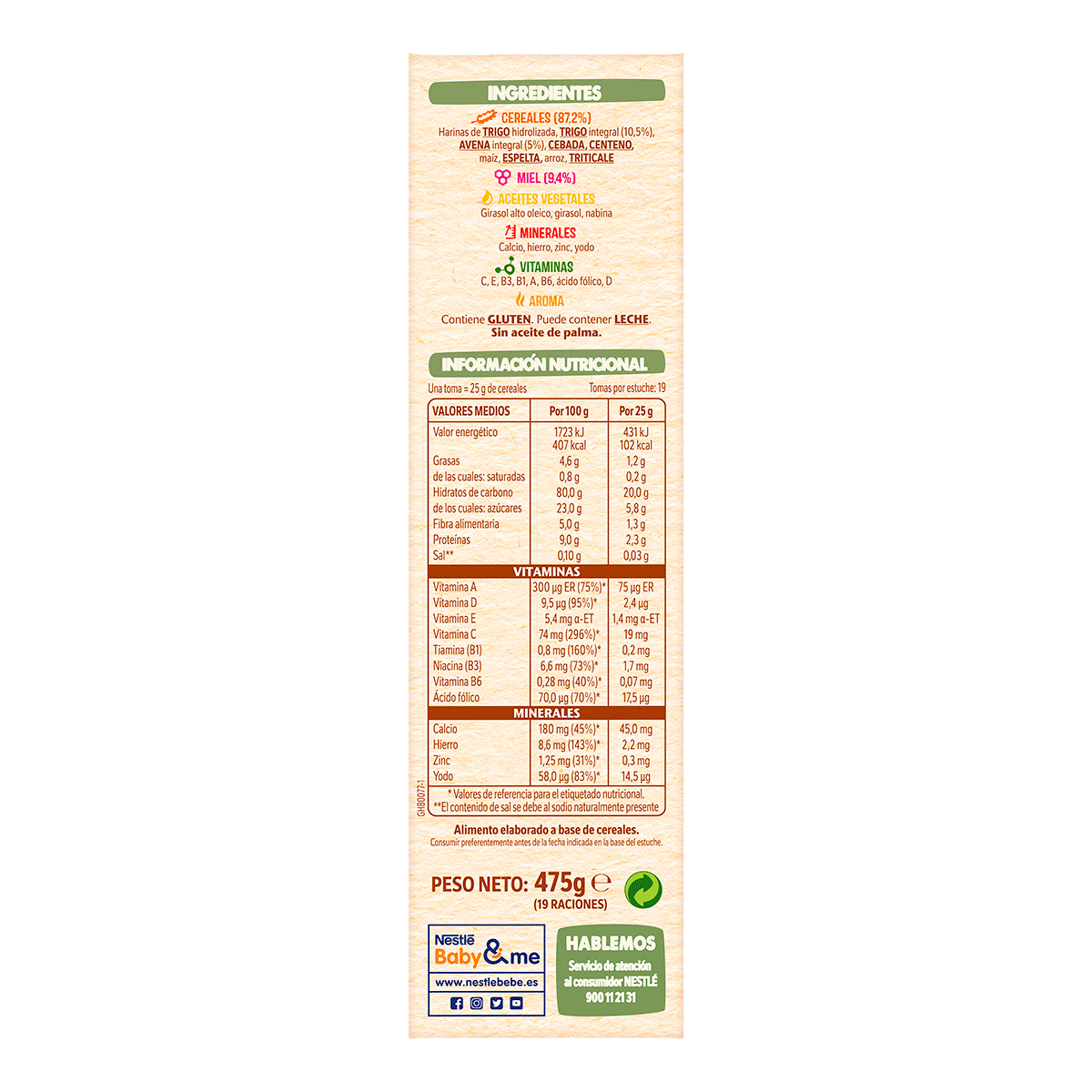 PAPILLA 8 CEREALES CON MIEL 475 G.