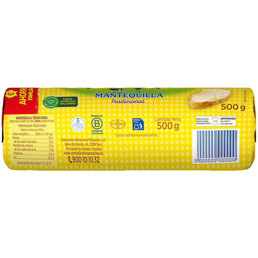 MANTEQUILLA TRADICIONAL RULO 500 GRS.