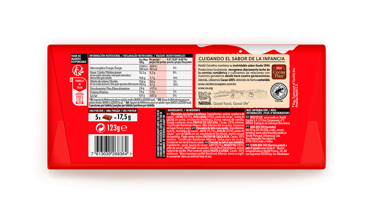 CHOCOLATE CON LECHE EXTRAFINO AVELLANAS 123 G.